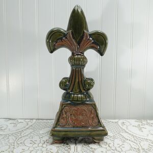 Large Green Glazed Ceramic Fleur De Lis Sculpture Figurine Home Decor 12.5"